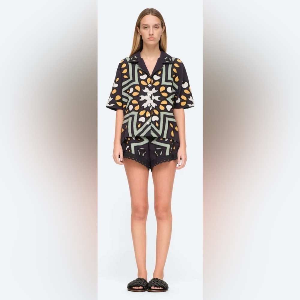 Sea New York Black High-Waist Embroidered Shorts with Multicolor Motif